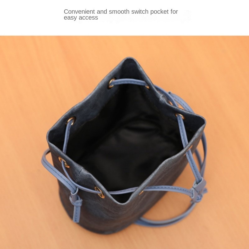 Solid-Color Minimalist Drawstring Pu Material Bucket Bag For Ladies Crossbody Bag
