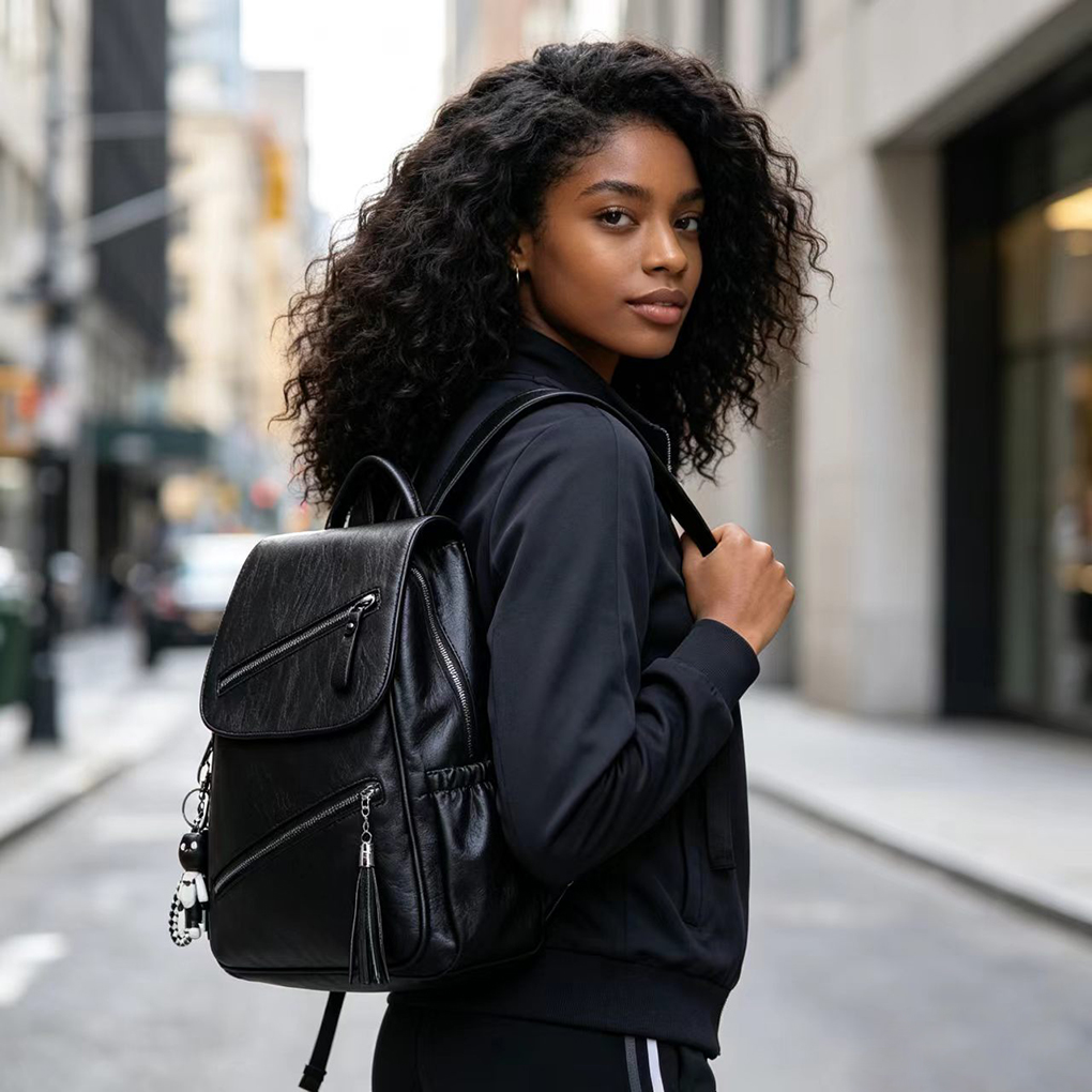 Backpack fashion soft leather women's backpack women's large capacity schoolbag Backpacks &amp; Bookbags New fashion Korean version versatile fashion soft leather women's backpack