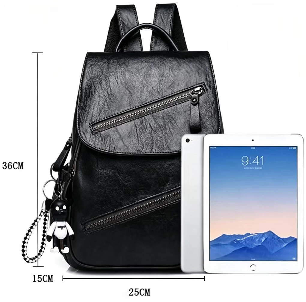 Backpack fashion soft leather women's backpack women's large capacity schoolbag Backpacks &amp; Bookbags New fashion Korean version versatile fashion soft leather women's backpack