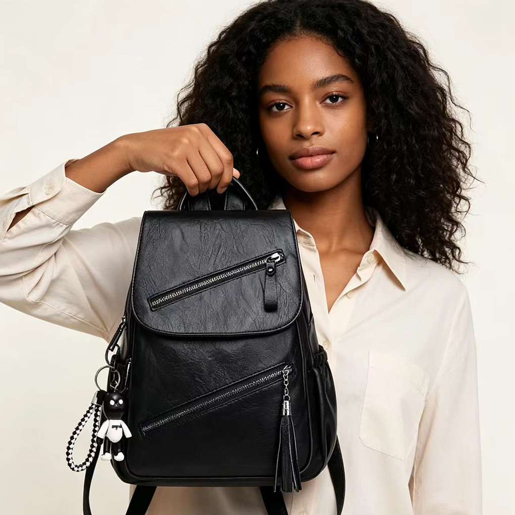 Backpack fashion soft leather women's backpack women's large capacity schoolbag Backpacks &amp; Bookbags New fashion Korean version versatile fashion soft leather women's backpack