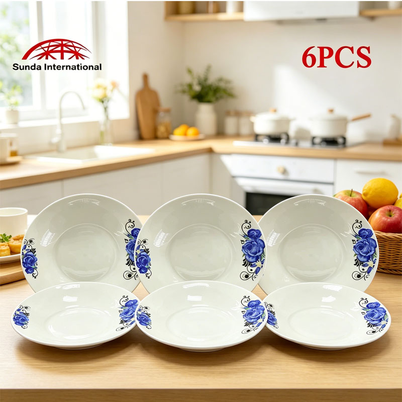 Sundabests 6 PCS 8 Inch Classique Dinner Dish Plates Ceramics Plates （311011133）Durable Round Tableware For Home Dining Party Daily Meal Serving Use