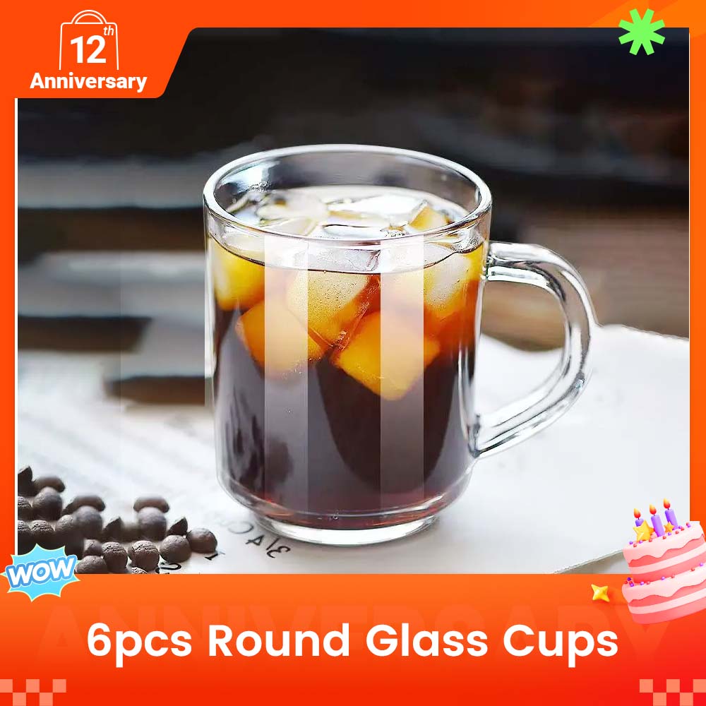 Sundabests 6pcs Glass Cups High Quality Round Glass Glassware(311000298) Clear Drink Cups Durable Tableware for Home Bar Party Daily Beverage Use