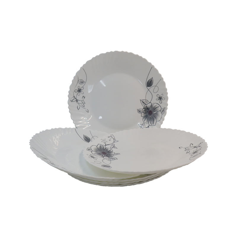 Sundabests 6 PCS 10.5 INCHES GLASS PLATE NOODLE BOWL(130017861,311005974)   Kitchen  Dining room appliances White jade glass plate  White as picture