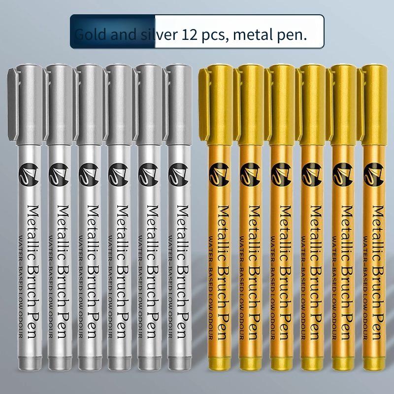 12PCS Metallic Gel Pens Set - Gold, Silver & Copper Ink Pens for Wedding Guest Book, Signatures, DIY Scrapbooking, Card Making & Art Journaling