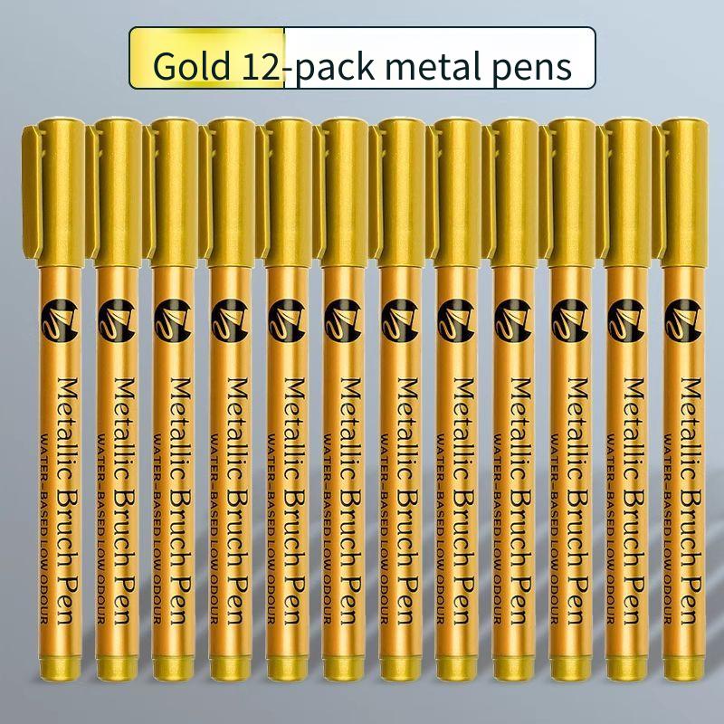12PCS Metallic Gel Pens Set - Gold, Silver & Copper Ink Pens for Wedding Guest Book, Signatures, DIY Scrapbooking, Card Making & Art Journaling