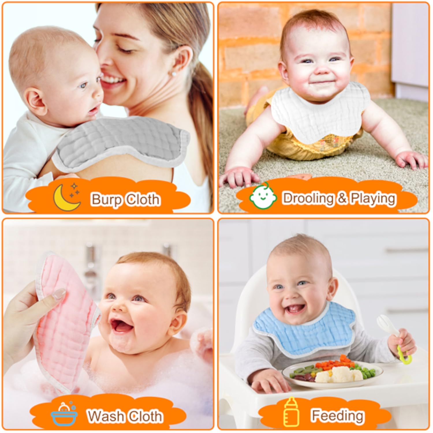 3PC Baby Bibs Baby Bandana Drool Bibs for Unisex Boys Girls, Cotton Baby Drool Bibs for Teething Drooling