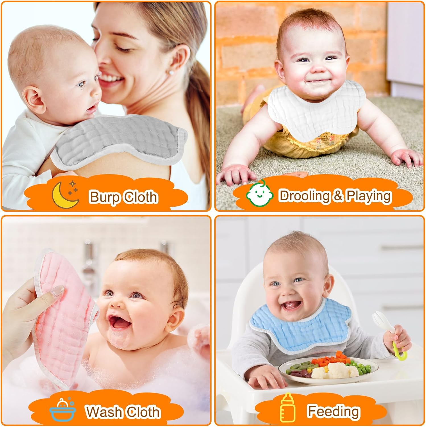 3PC Baby Bibs Baby Bandana Drool Bibs for Unisex Boys Girls, Cotton Baby Drool Bibs for Teething Drooling