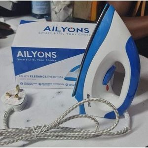 AILYONS HD-198A Electric Dry Iron Box with Non-Stick Aluminum Sole Plate, Temperature Control White and Blue