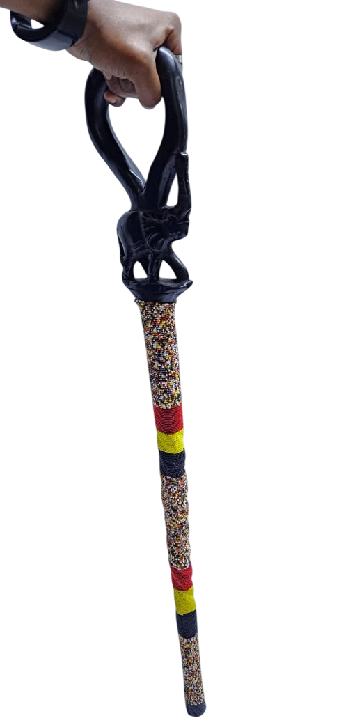 A black trunk up maasai Ugandan colors beaded mahogany walking stick best gift to offer and durable.