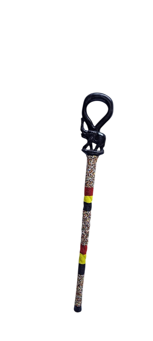 A black trunk up maasai Ugandan colors beaded mahogany walking stick best gift to offer and durable.