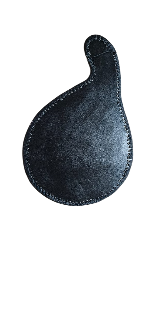 Dark brown leather customized mirror and brown wooden sugar dish with a curve neck combo