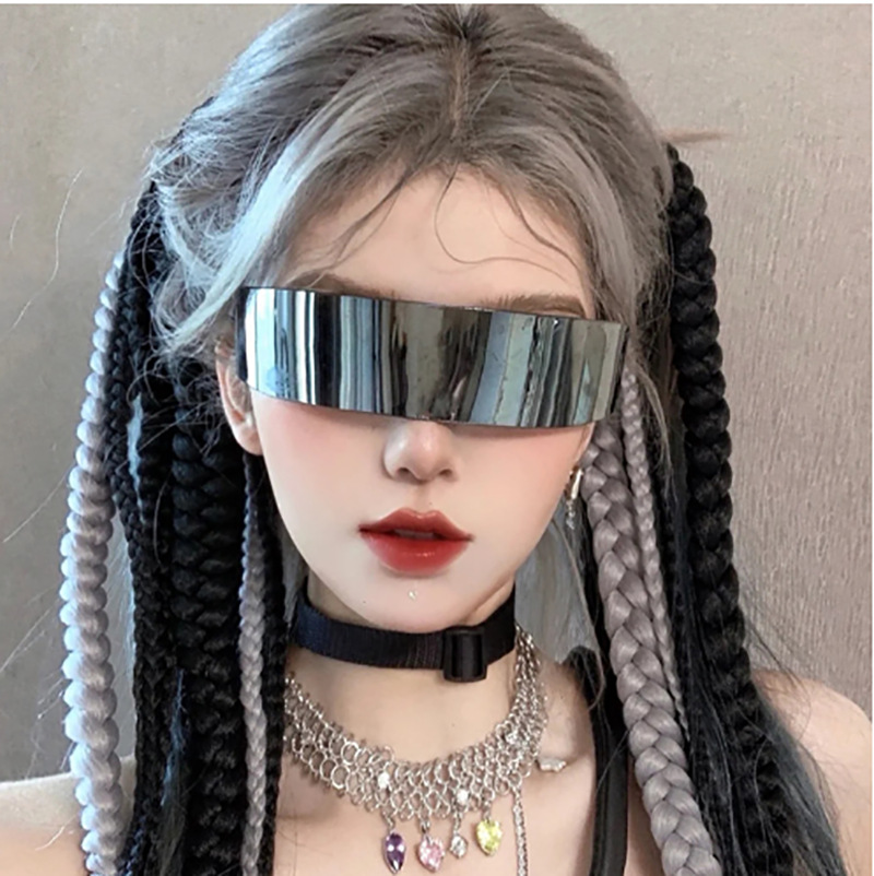 Sunglasses Cyberpunk Futuristic One-piece Personality UV400 Protection Windproof Dustproof Rave Party Techno Club DJ Festival Glasses for Women Men Y2K Future Tech Design Trendy Cool Eyewear
