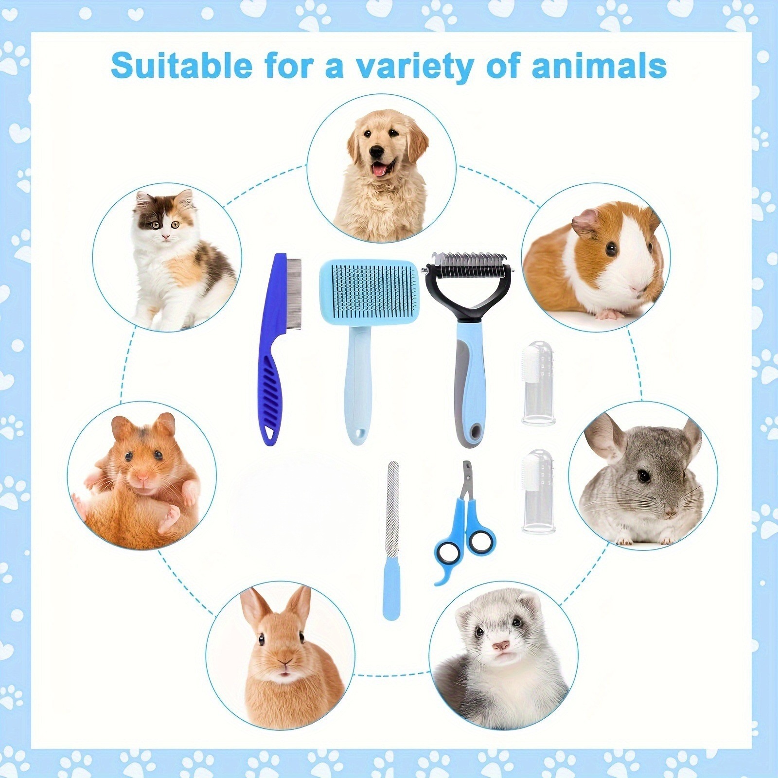 8pcs Cat And Dog Brush Grooming Set Pet Cleaning Set Pet Nail Clippers & FilesPet Shampoo Brushes Hair Removal Brushes Toothbrush Pet Shampoo Brushes Hair Removal Brushes