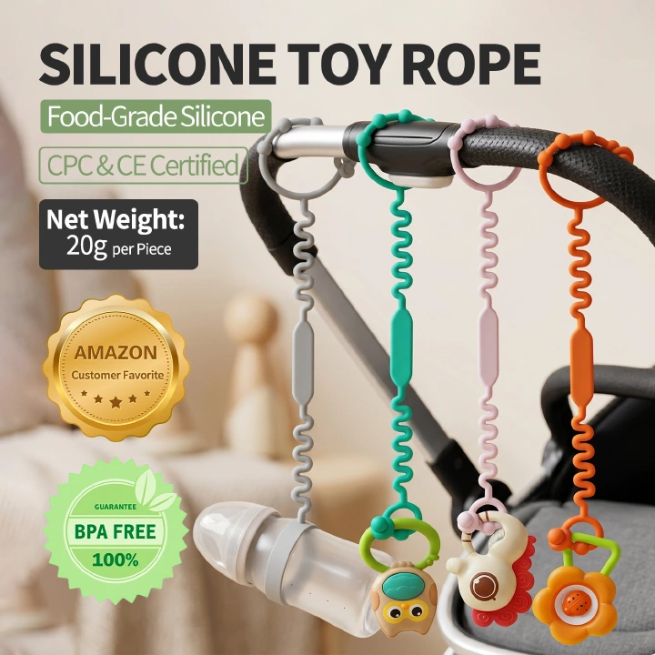 Baby Pacifier Clip Food Grade Silicone Teether Holder Toy Strap BPA Free CPC Certified Anti-Drop Adjustable Length Multi-Purpose Universal Fit for Stroller Crib Car Seat High Chair Travel Home Outdoor