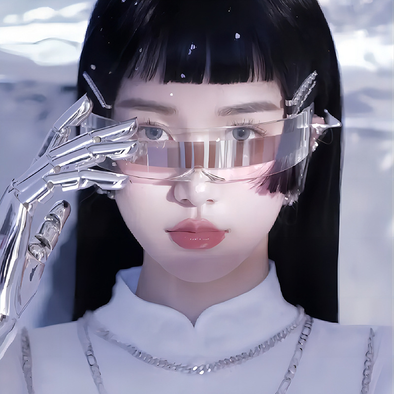 Sunglasses Cyberpunk Futuristic One-piece Personality UV400 Protection Windproof Dustproof Rave Party Techno Club DJ Festival Glasses for Women Men Y2K Future Tech Design Trendy Cool Eyewear