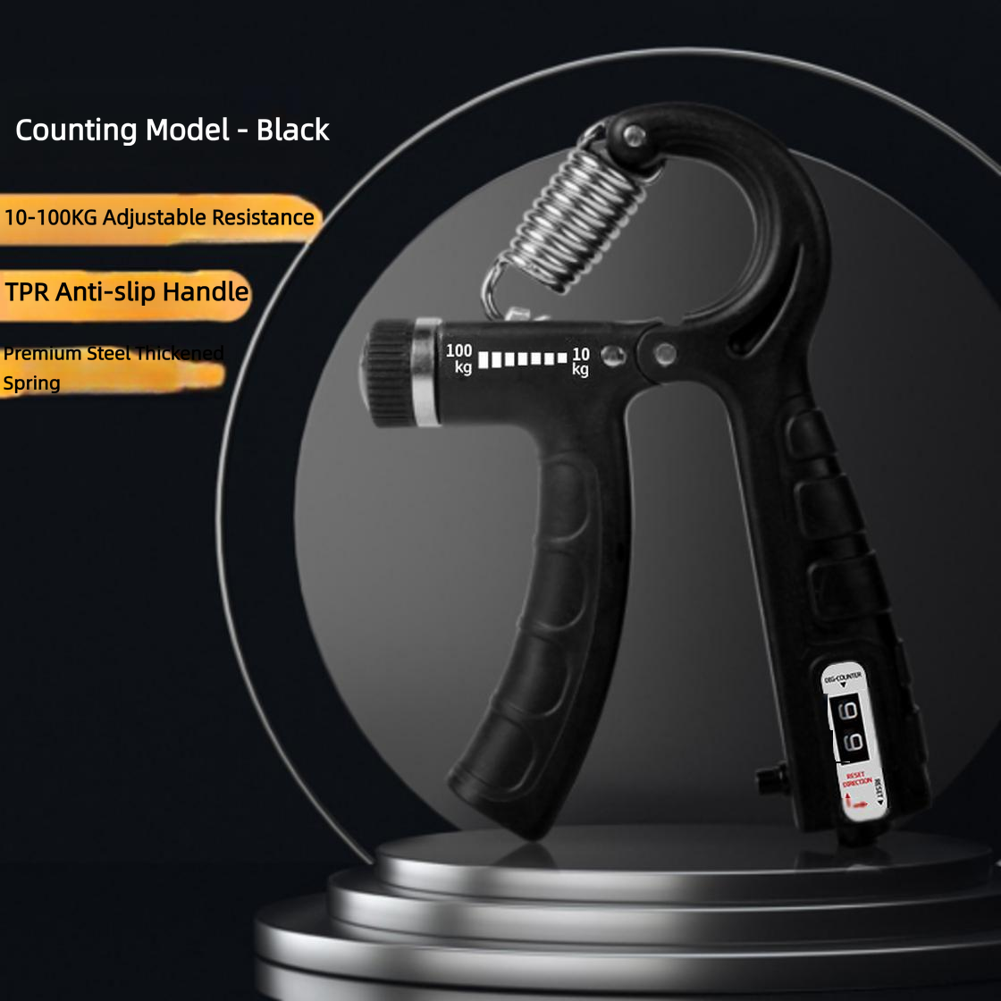 Adjustable Hand Grip Strengthener 10-100KG Adjustable Grip Trainer with Auto Counter High Carbon Steel Spring TPR Anti-Slip Handle Forearm Arm Strength Equipment for Men Women Home Gym
