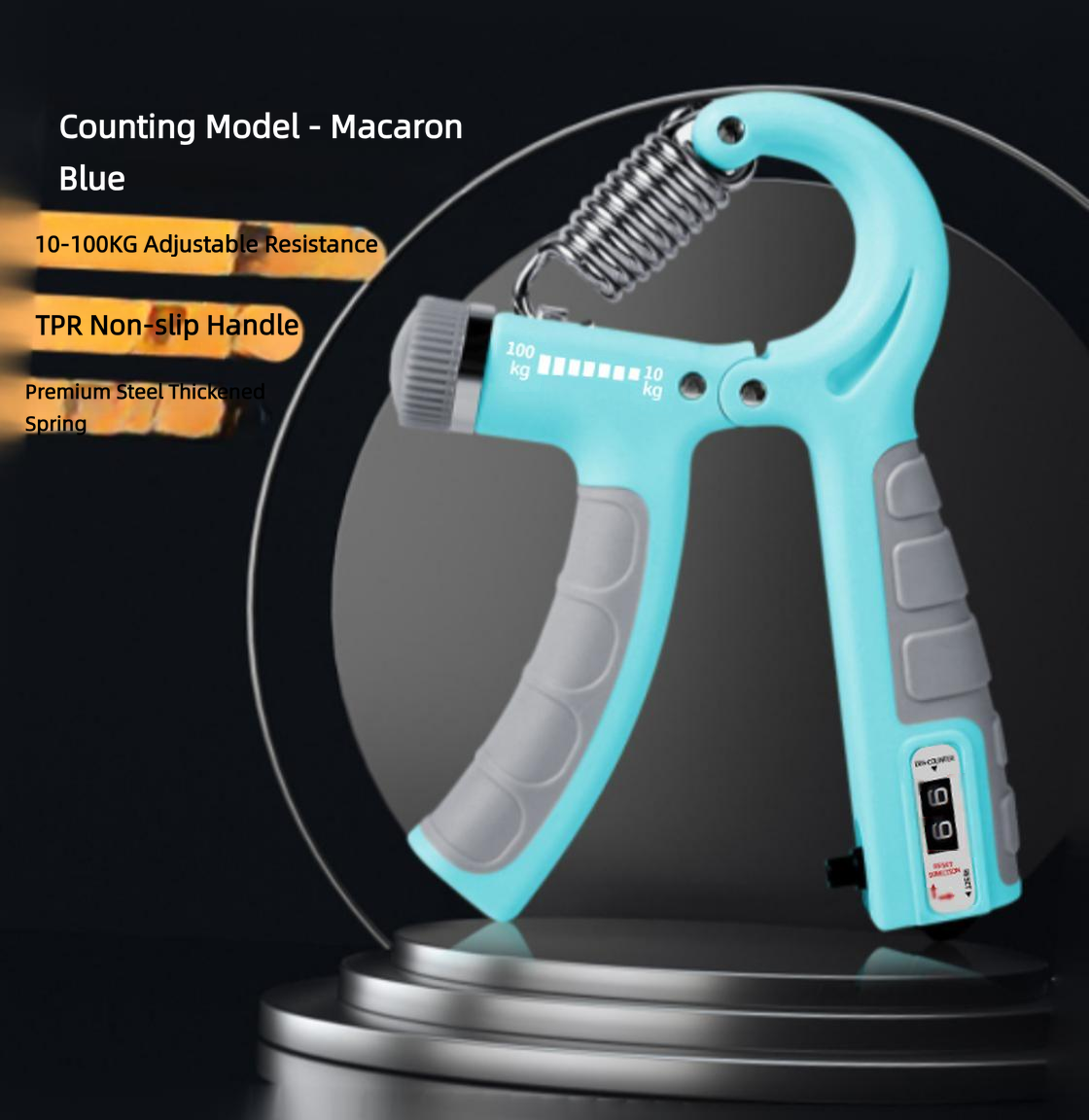 Adjustable Hand Grip Strengthener 10-100KG Adjustable Grip Trainer with Auto Counter High Carbon Steel Spring TPR Anti-Slip Handle Forearm Arm Strength Equipment for Men Women Home Gym