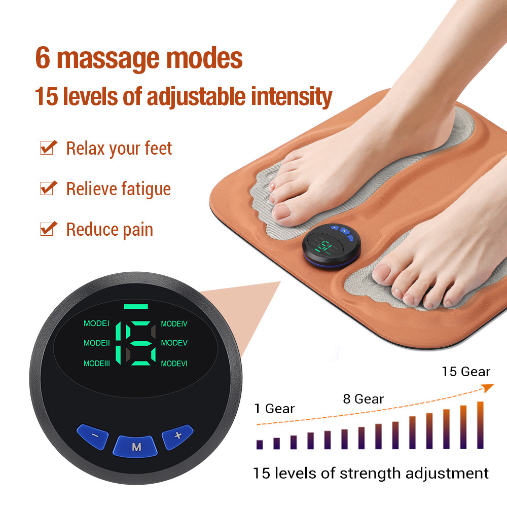 EMS Smart Foot Massager Mat, Electric Pulse Leg Muscle Relaxer With Remote Control, Portable Foot Reflexology Massage Pad For Plantar Fasciitis Pain Relief, USB Rechargeable Foot Care Device For Home