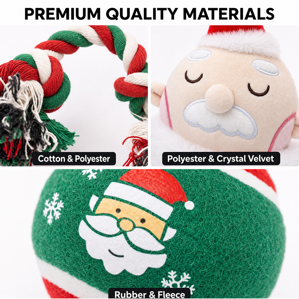 Pet Toys Christmas Dog Toy Gift Set,Durable Chew Rope Tug Toy Plush Ball Set,Festive Non-Toxic Pet Supplies For Large Medium Small Breeds,Safe Rope Toys For Dogs,Perfect Christmas Gift For Pet Lovers