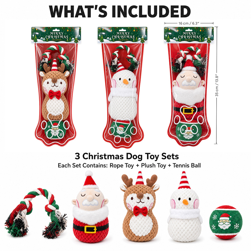 Pet Toys Christmas Dog Toy Gift Set,Durable Chew Rope Tug Toy Plush Ball Set,Festive Non-Toxic Pet Supplies For Large Medium Small Breeds,Safe Rope Toys For Dogs,Perfect Christmas Gift For Pet Lovers