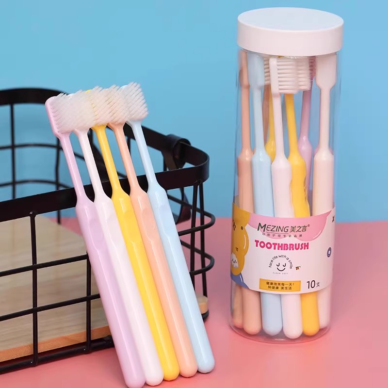 10 PCS Manual Toothbrush Soft Bristle Wide Head, Ultra Fine 0.01mm Nano Hair Deep Clean Toothbrush for Sensitive Gums, Gentle Gum Care Household Manual Toothbrush for Men Women Adults
