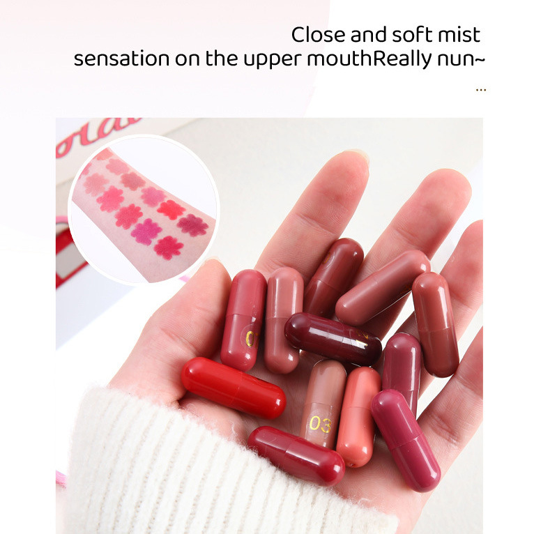 12 Colors Capsule Matte Lipstick Set,Mini Velvet Pill Lipstick Kit Waterproof Smudge Proof Long Lasting Non-Stick Cup,Highly Pigmented Creamy Portable Travel Makeup Gift Box Set For Women Girls Ladies view 3
