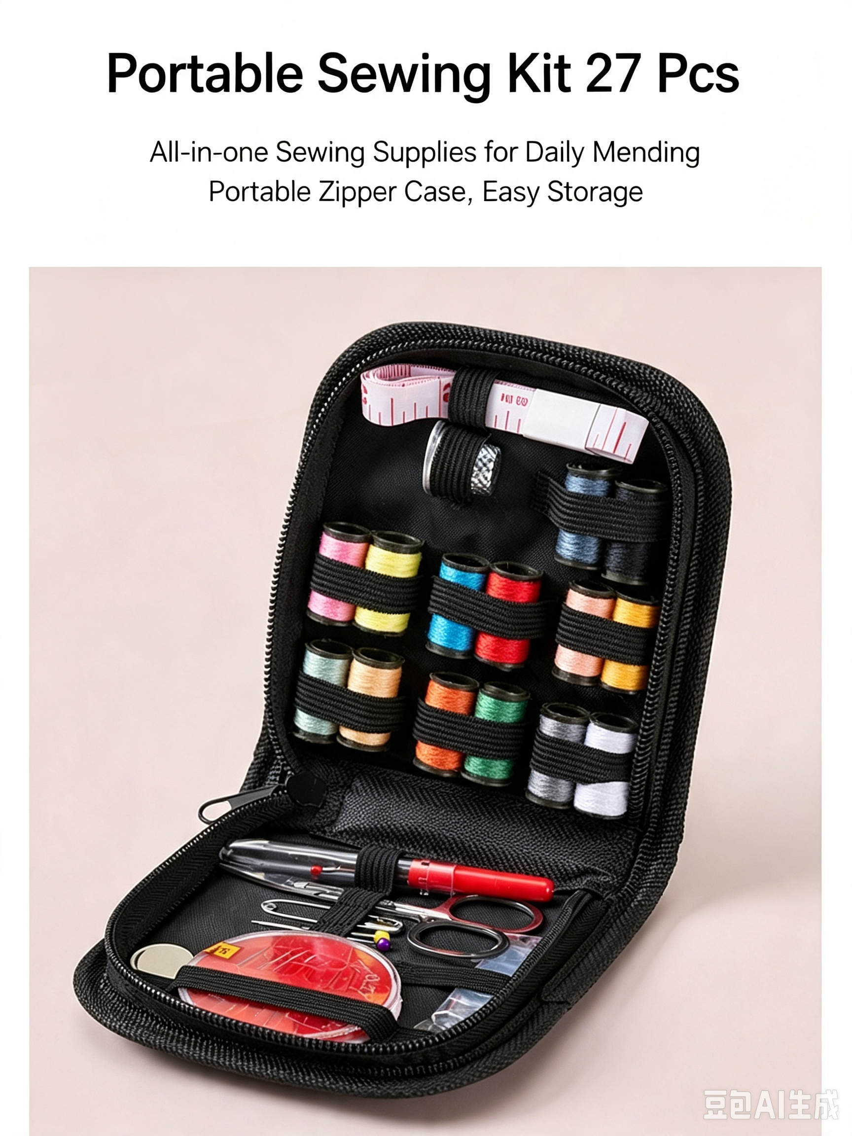 27 PCS Sewing Kit With Case Portable Sewing Supplies Portable Household Sewing Kit With 14 Color Threads Scissors Tape Measure Thimble Needle Threader Buttons, Travel Home DIY Mending Tool Box