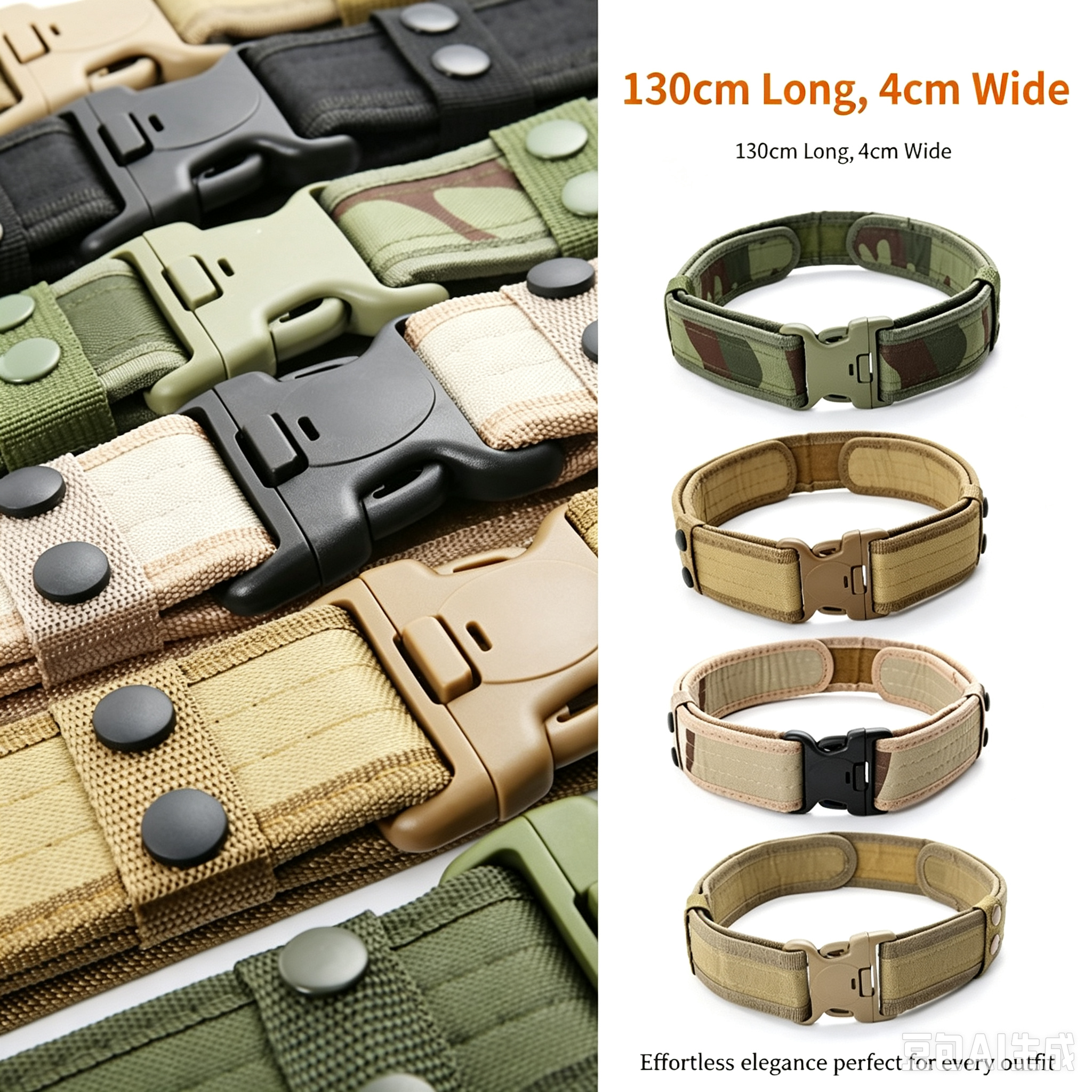 Durable Tactical Belt Camouflage Quick Release Webbing Belt, Heavy Duty Adjustable Outdoor Training Military Combat Waistband with Plastic Buckle, Lightweight Utility Belt for Hiking Camping Work