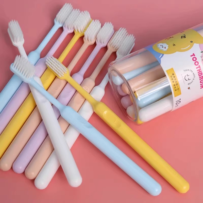 10 PCS Manual Toothbrush Soft Bristle Wide Head, Ultra Fine 0.01mm Nano Hair Deep Clean Toothbrush for Sensitive Gums, Gentle Gum Care Household Manual Toothbrush for Men Women Adults