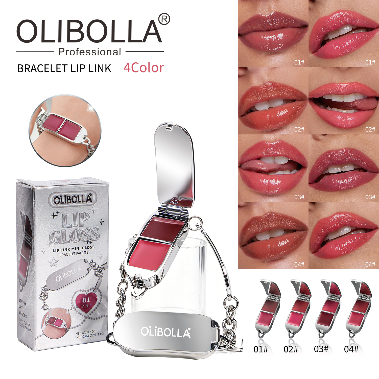 Bracelet Palette 2-in-1 Lipstick And Lip Gloss For Women,Portable Hand Chain Lip Balm With Mirror Finish High Shine Hydrating Formula, Dual-Use Cream Lip Color And Cheek Blush Stick,Cute Travel Makeup