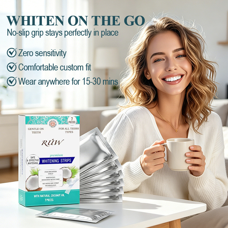 Whitening Strips 7 Pcs Coconut Oil Teeth Whitening, Gentle Sensitive Enamel Safe Stain Remover, Remove Coffee Tea Wine Smoking Stains Mint Flavor, Non Slip Dry Strip For African Smile