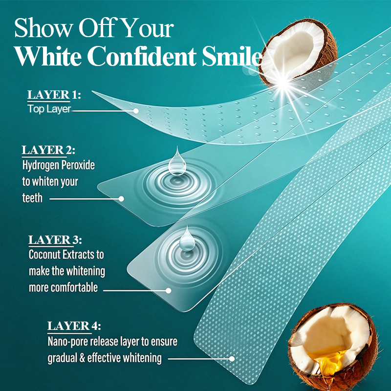 Whitening Strips 7 Pcs Coconut Oil Teeth Whitening, Gentle Sensitive Enamel Safe Stain Remover, Remove Coffee Tea Wine Smoking Stains Mint Flavor, Non Slip Dry Strip For African Smile