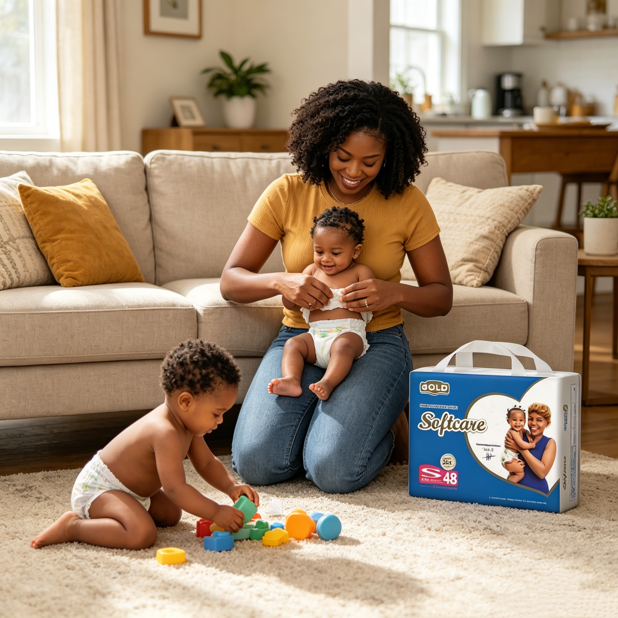 [Buy 3 Get 1 Free] Softcare Diaper Gold HC Ultra Absorbent Taped Style Disposable Diapers All Sizes Available: Small (S), Medium (M) Weight Range Fits Babies 3–9KG (Pack of 42/48)