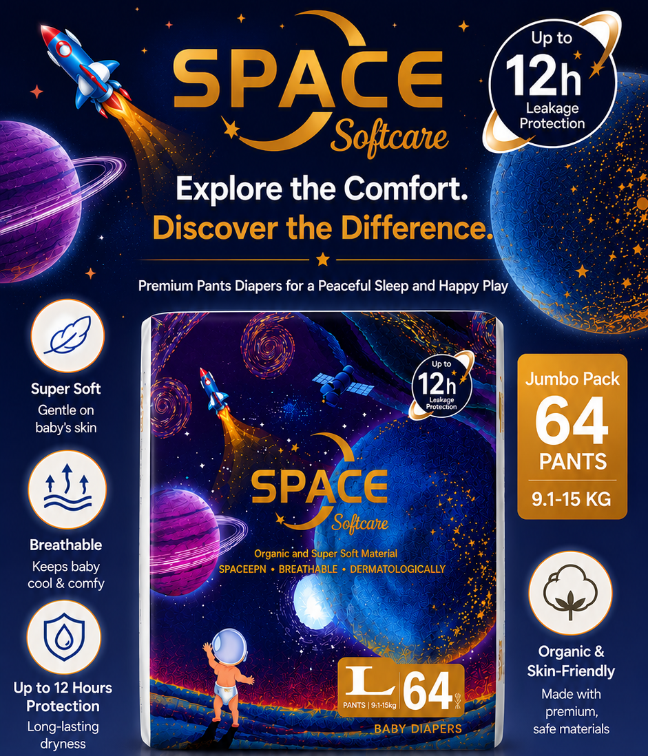 [Anniversary Sale] Softcare Space Diaper All-Day 12-Hour Protection Super Soft Disposable Diapers All Sizes Available: Small (S), Medium (M), Large (L), XL Fits Babies 3–25KG (Pack of 60/64/72/80)