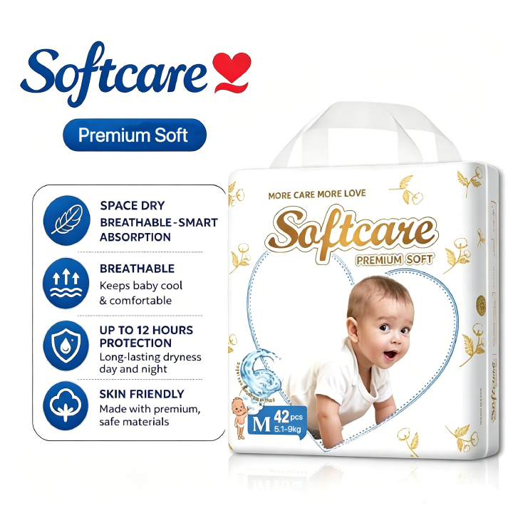 [Anniversary Sale] Softcare Premium Soft Diaper Ultra Absorbent Taped Style Disposable Diapers All Sizes Available: Small (S), Medium (M), Large (L) Weight Range Fits Babies 3–25KG (Pack of 40/42/48)