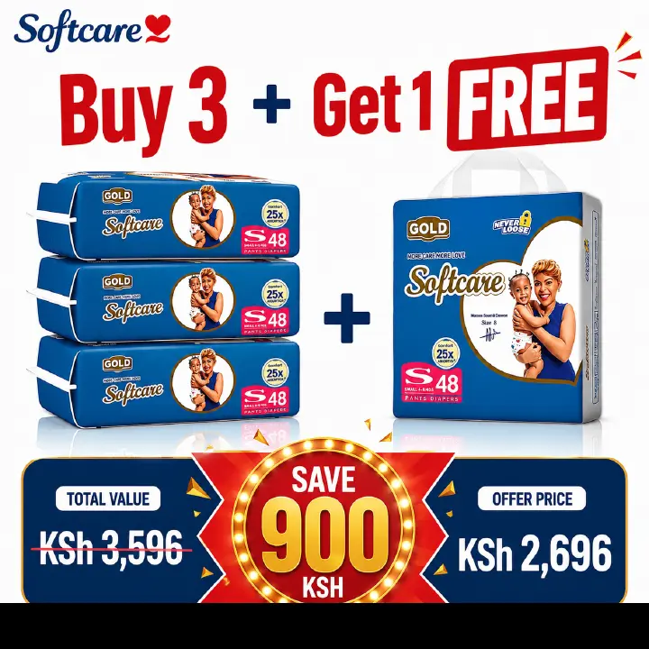 [Buy 3 Get 1 Free] Softcare Diaper Gold HC Ultra Absorbent Taped Style Disposable Diapers All Sizes Available: Small (S), Medium (M) Weight Range Fits Babies 3–9KG (Pack of 42/48)
