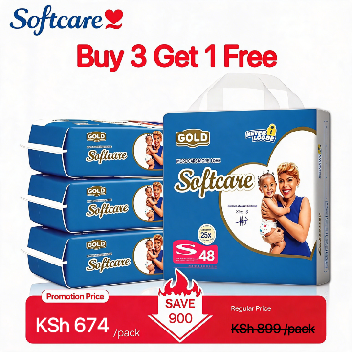 [Buy 3 Get 1 Free] Softcare Diaper Gold HC Ultra Absorbent Taped Style Disposable Diapers All Sizes Available: Small (S), Medium (M) Weight Range Fits Babies 3–9KG (Pack of 42/48)