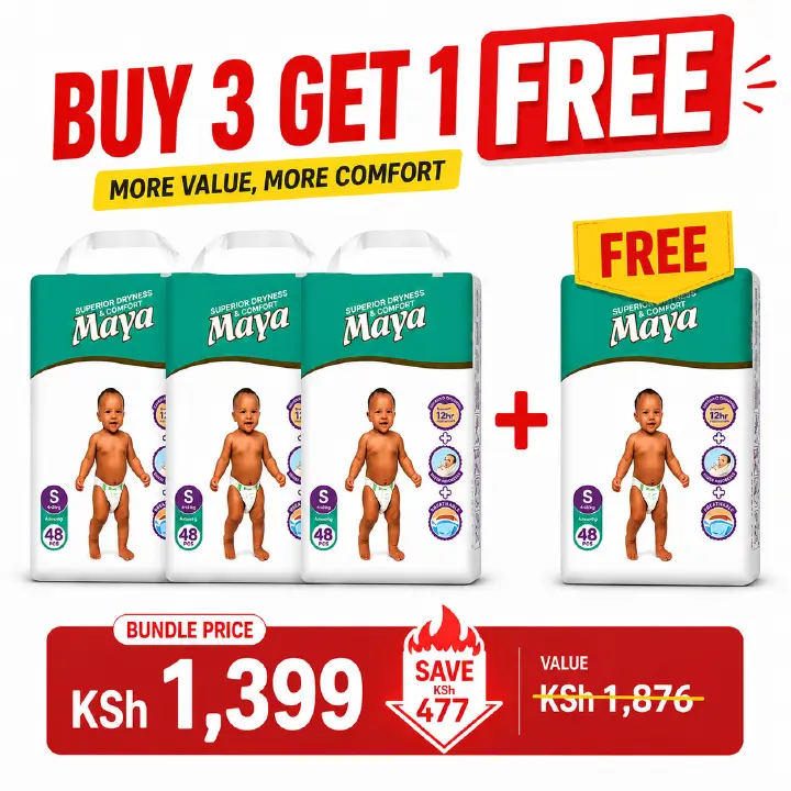 [Buy 3 Get 1 Free] Original Maya Baby Diaper High Absorbency Breathable Anti-rash Super Soft Skin Friendly Diapers Fits Babies 3–15KG (Pack of 40/44/48)