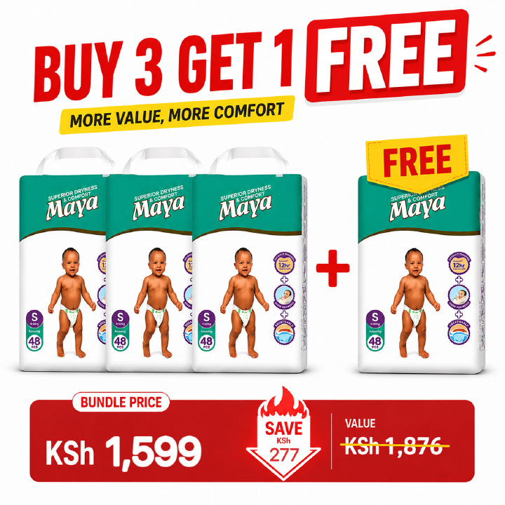 [Buy 3 Get 1 Free] Original Maya Baby Diaper High Absorbency Breathable Anti-rash Super Soft Skin Friendly Diapers Fits Babies 3–15KG (Pack of 40/44/48)