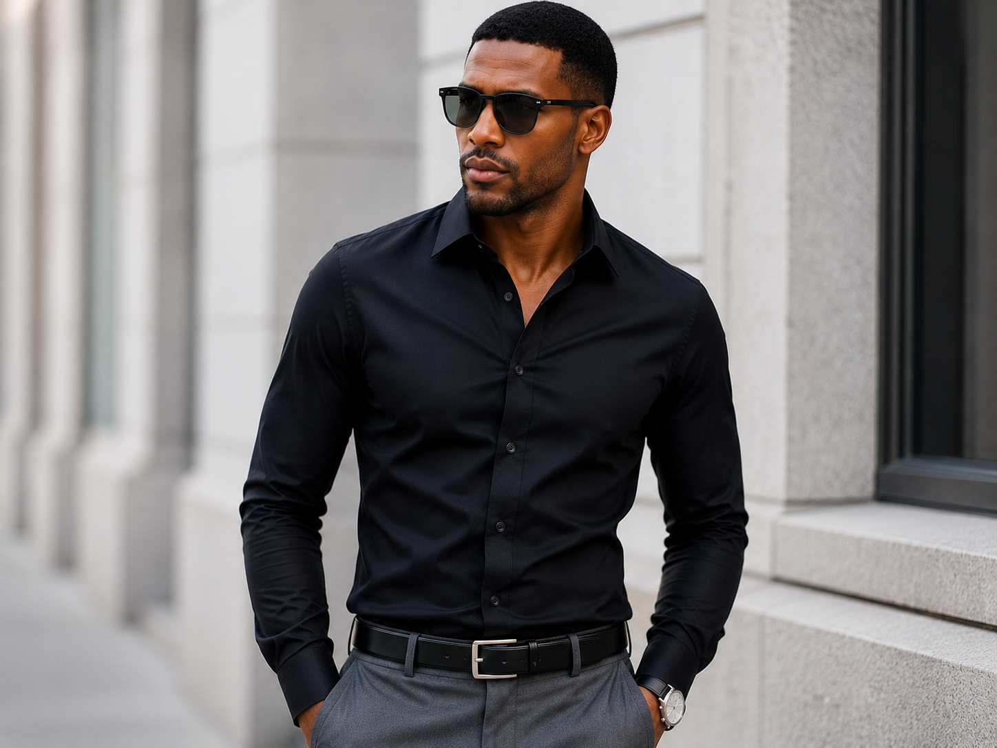 Aidailu Men's Clothes Black And Navy Men Official shirt Long-sleeved Casual Wear Classic Collar Men Shirt Tops For Adults