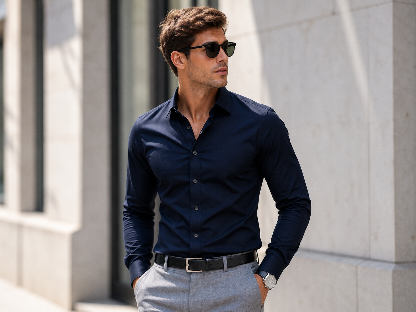 Aidailu Men's Clothes Black And Navy Men Official shirt Long-sleeved Casual Wear Classic Collar Men Shirt Tops For Adults