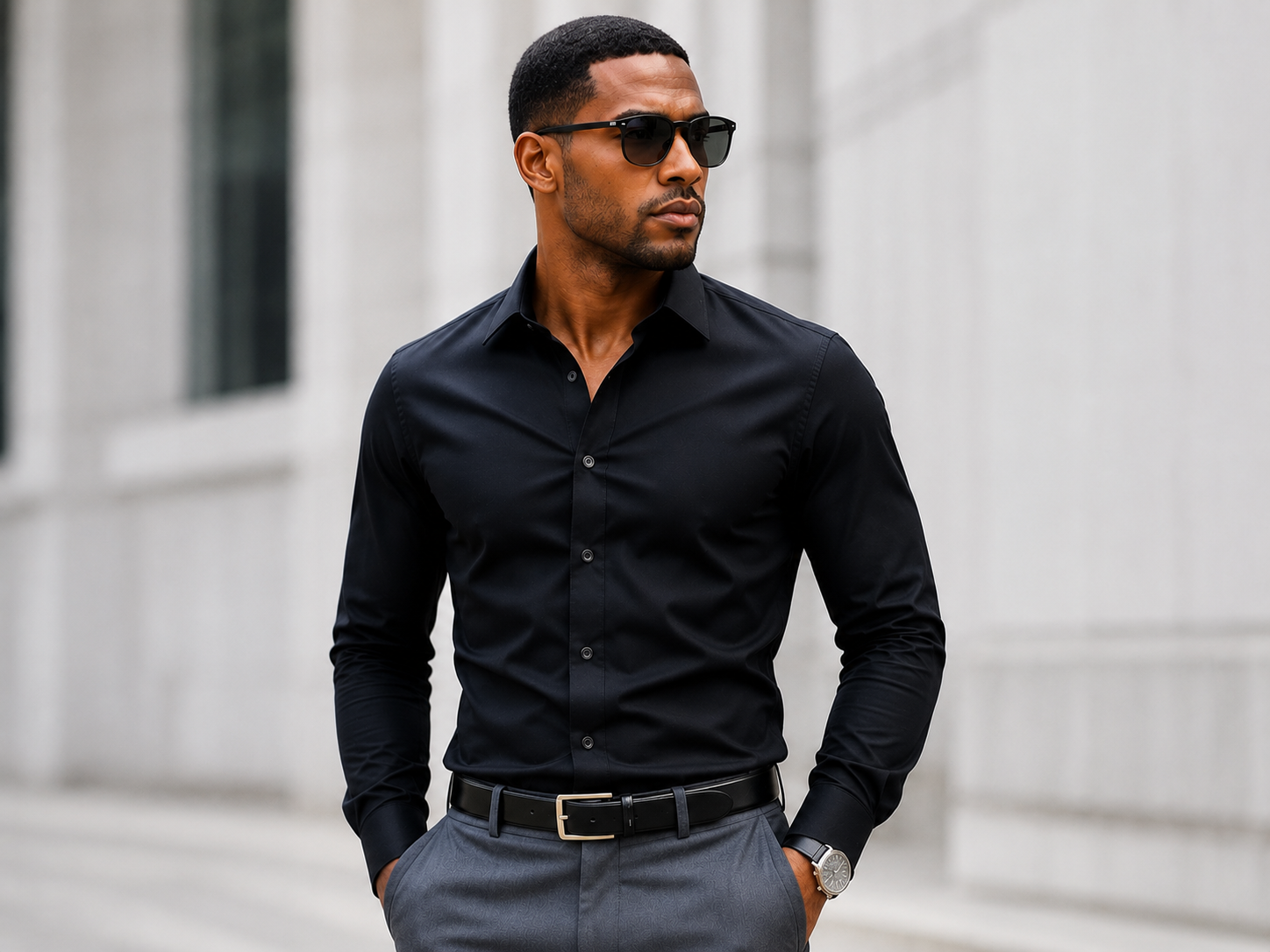 Aidailu Men's Clothes Black And Navy Men Official shirt Long-sleeved Casual Wear Classic Collar Men Shirt Tops For Adults