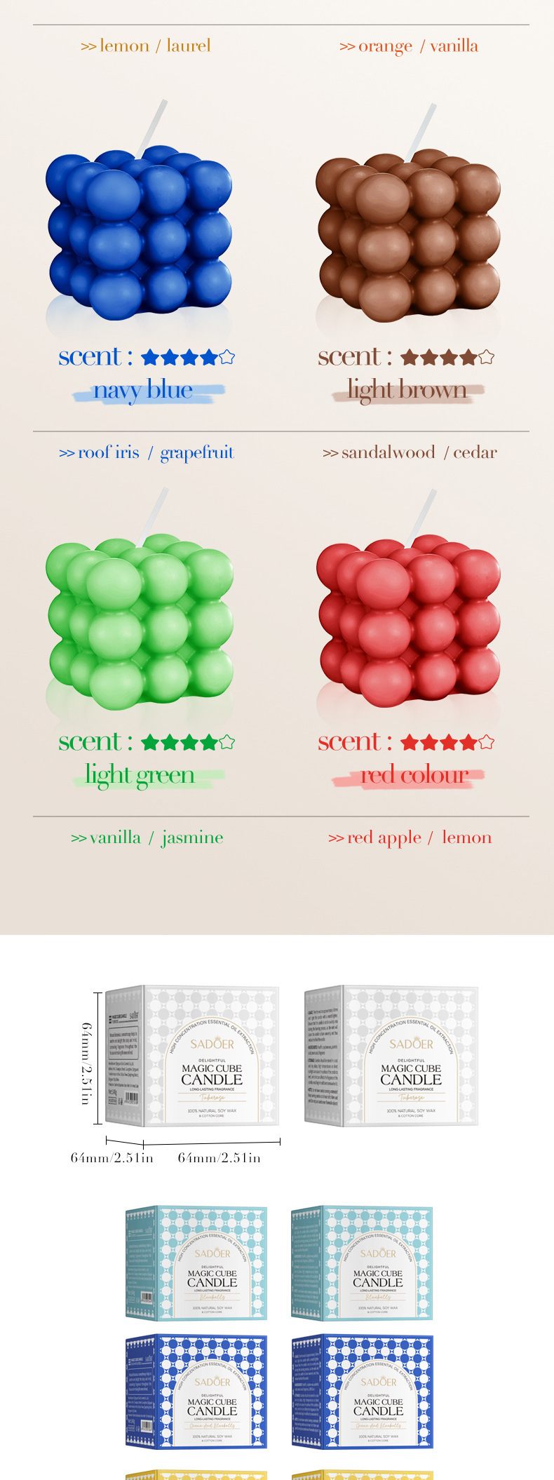 SADOER Magic Cube Aromatherapy Candles Celebrate Festival Party Bedroom Aromatherapy Colorful Birthday Candles