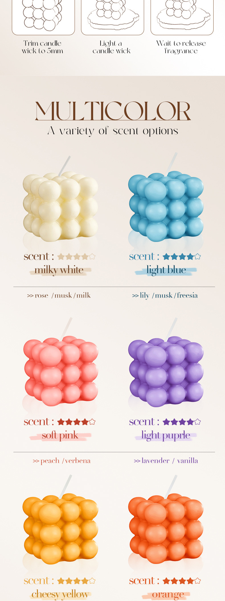 SADOER Magic Cube Aromatherapy Candles Celebrate Festival Party Bedroom Aromatherapy Colorful Birthday Candles