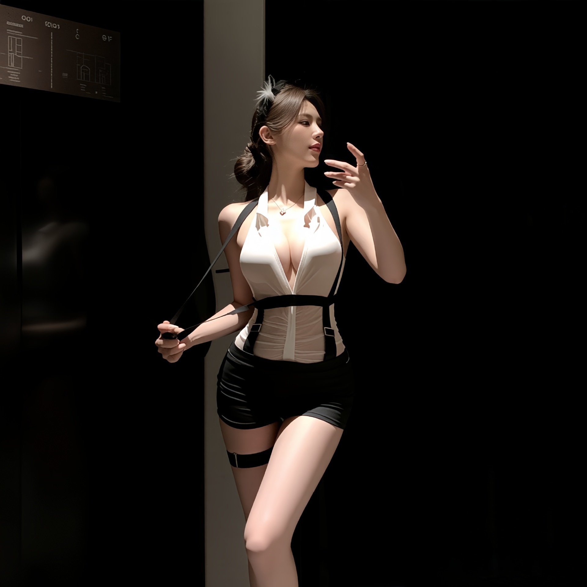 Fun lingerie plus size sexy secretary deep V perspective style uniform zipper crotch no take off qqny set