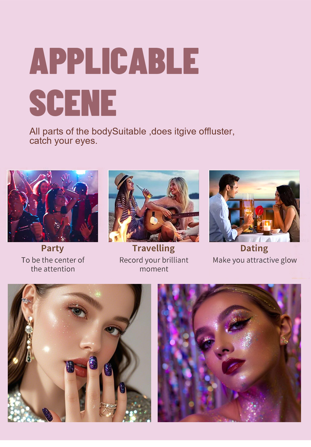 Make up SAM SUGAR high gloss powder spray explodes, and the high gloss part of the body looks shiny, and the stage makeup glitters view 7