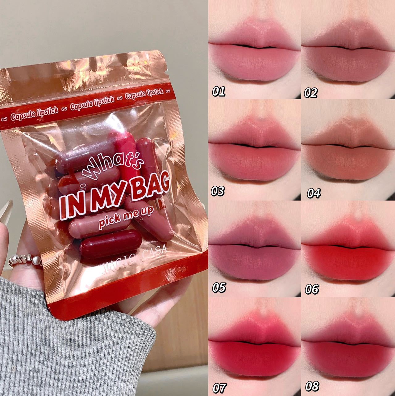 8-color lipstick capsule lipstick set, natural and durable, non stick cup mini matte lipstick view 2