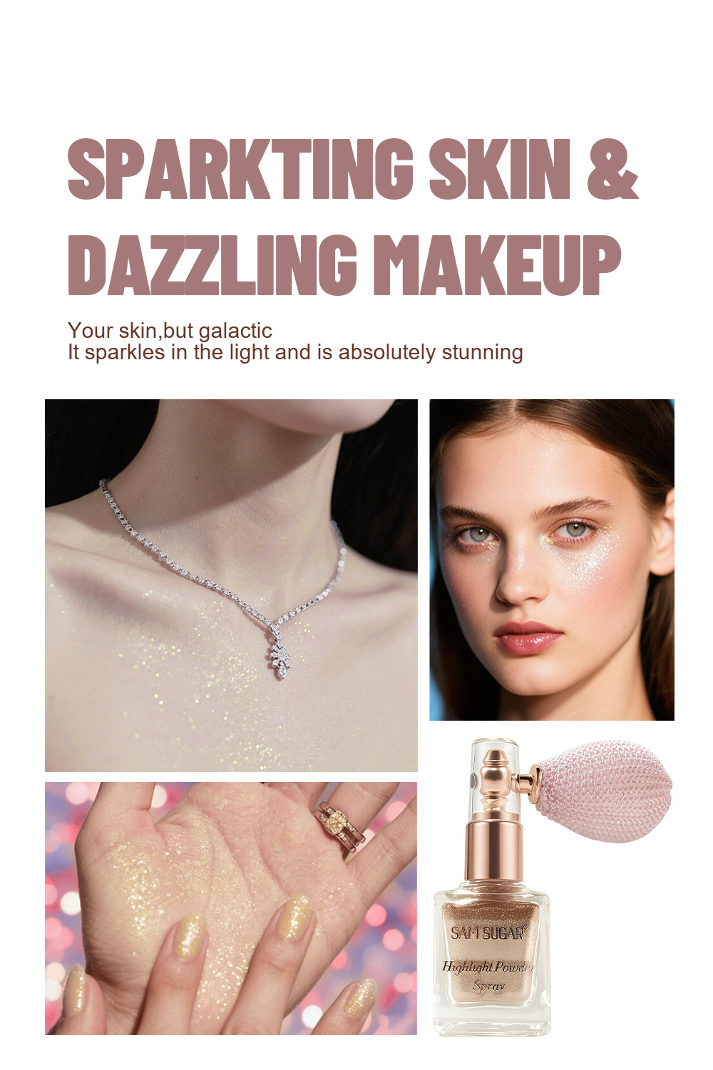 Make up SAM SUGAR high gloss powder spray explodes, and the high gloss part of the body looks shiny, and the stage makeup glitters view 9
