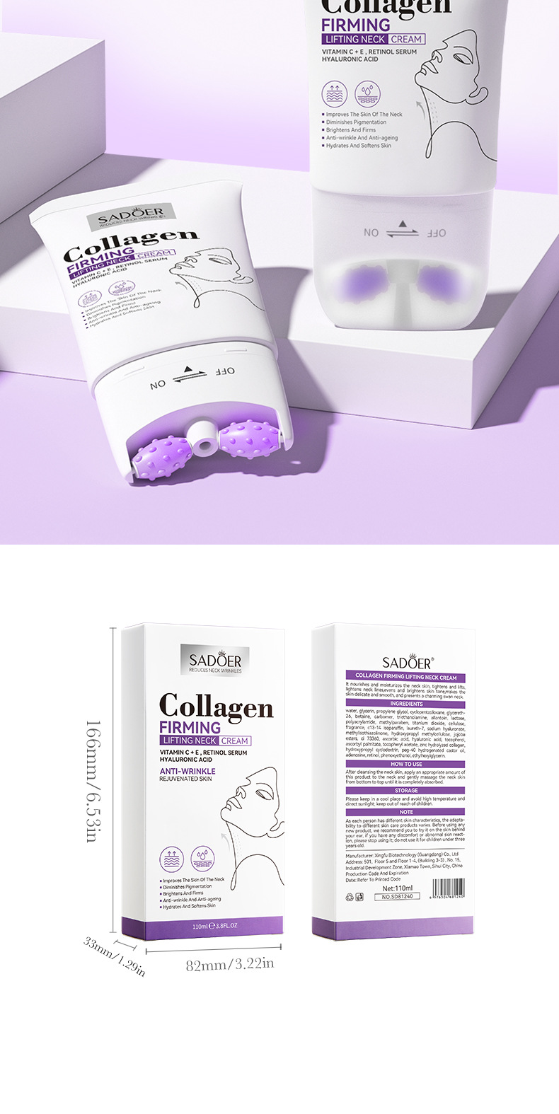 Collagen Firming and Lifting Neck Cream 110ml SADOER Rolling Neck Beauty Cream Skin Care Product