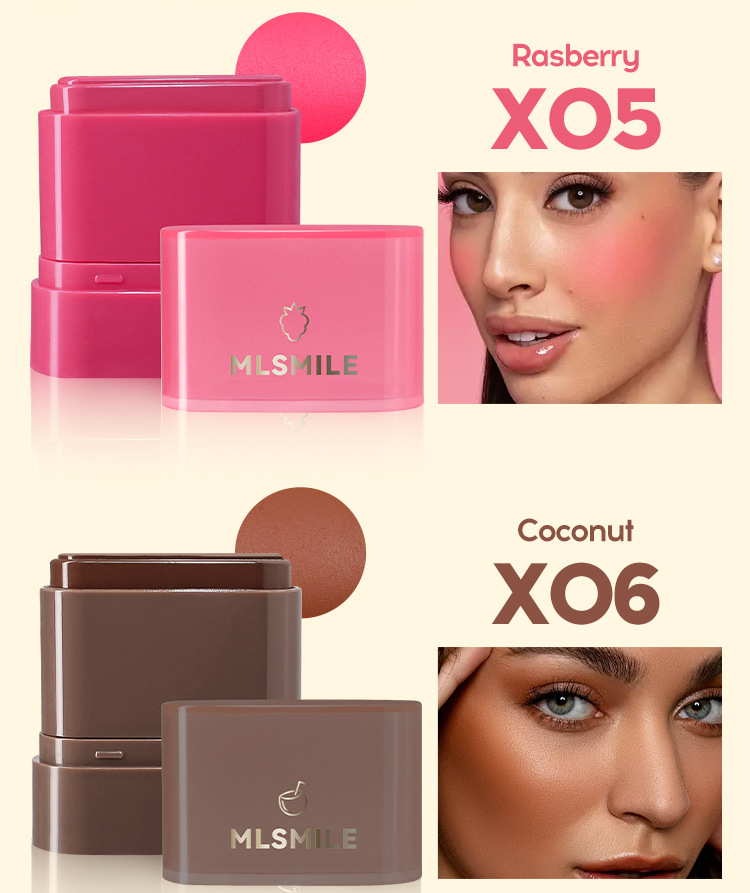 New powder blusher cream, natural and moisturizing, lip and cheek dual-purpose, high-gloss contouring stick, rotating application, powder blusher